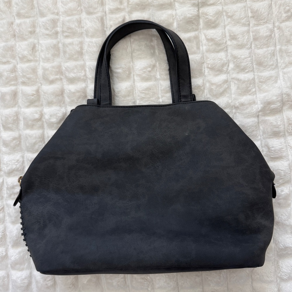 Free‎ People Gray Suede Leather Double Strap Handbag ~ Classic Career Organizer